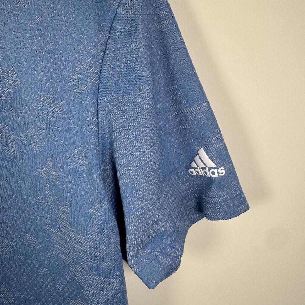 Adidas Polo Shirt Mens Medium Blue Geometric Knit Stretch Performance Golf - Picture 3 of 7
